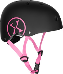 Dziecięcy kask rowerowy na rolki hulajnogę regulowany Nils Extreme MTW001-1 czarno-różowy r XS (48-52cm)