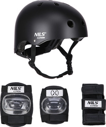 Zestaw kask z ochraniaczami na rower rolki hulajnogę Nils Extreme mr290 h230 czarny rozmiar S