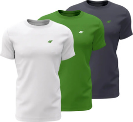 Koszulka męska 4F M1895 3pak granatowa, zielona, biała 4FWSS24TTSHM1895 90S
