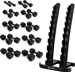 ZESTAW HANTLI POLIURETANOWYCH HPT 2 x 1 - 10 KG (110 KG) + STOJAK STR37 HMS