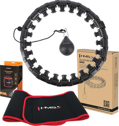 Zestaw hula hop z wypustkami i obciążnikiem HMS hhw01 czarne   pas wyszczuplający br163 czerwony