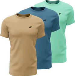 Koszulka męska 4F M3094 3pak beżowa, niebieska, turkusowa 4FWSS25TTSHM3094 91S