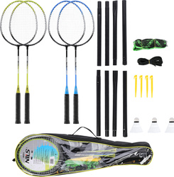 Zestaw 4 rakiet do badmintona   3 lotki   siatki 195x22cm   pokrowiec Nils NRZ014 steel