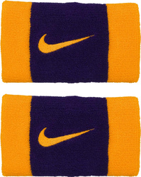 Frotki na nadgarstki Nike Swoosh Doublewide Wristbands fioletowo-żółte N0001586730