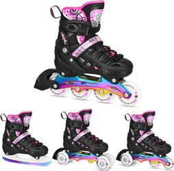 Łyżworolki, wrotki, łyżwy hokejowe, wrotko-rolki świecące LED z wymienną płozą 4w1 Nils Extreme NH10905 rozmiar M 35-38