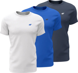 Koszulka męska 4F M1895 3pak granatowa, niebieska, biała 4FWSS24TTSHM1895 91S