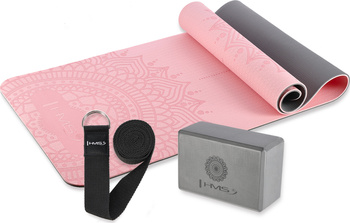 Zestaw do jogi yogi HMS mata fitness pilates różowa TPE YM10 kostka KJ02 pasek SJ01