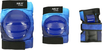 Zestaw ochraniaczy na kolana łokcie nadgarstki dla młodzieży na rolki deskorolkę hulajnogę Nils Extreme H734 rozmiar L niebieskie