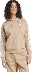 Bluza damska adidas Essentials 3-Stripes Full-Zip Fleece Hoodie beżowa JX7706