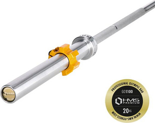 Gryf olimpijski HMS Premium GO1100 1100 kg   ZG1500 + Zaciski Lock Jaw złote 2 sztuki