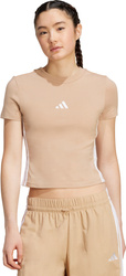 Koszulka damska adidas Essentials 3-Stripes Slim Baby beżowa JX7588