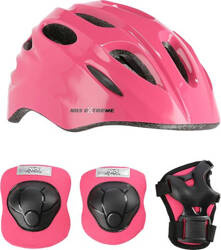 Zestaw kask 44-48 cm   ochraniacze na kolana łokcie nadgarstki Nils Extreme MTW01 H210 różowy rozmiar XS