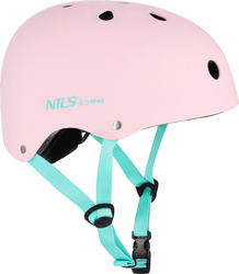 Dziecięcy kask rowerowy na rolki hulajnogę regulowany Nils Extreme MTW001-1 różowo-miętowy r M (55-58CM)