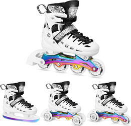 Łyżworolki, wrotki, łyżwy hokejowe, wrotko-rolki świecące LED z wymienną płozą 4w1 Nils Extreme NH10905 rozmiar M 35-38