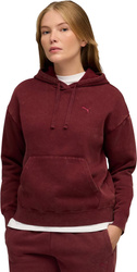 Bluza damska z kapturem kangurka Puma ESS Elevated Relaxed Wash Hoodie bordowa 688103 96